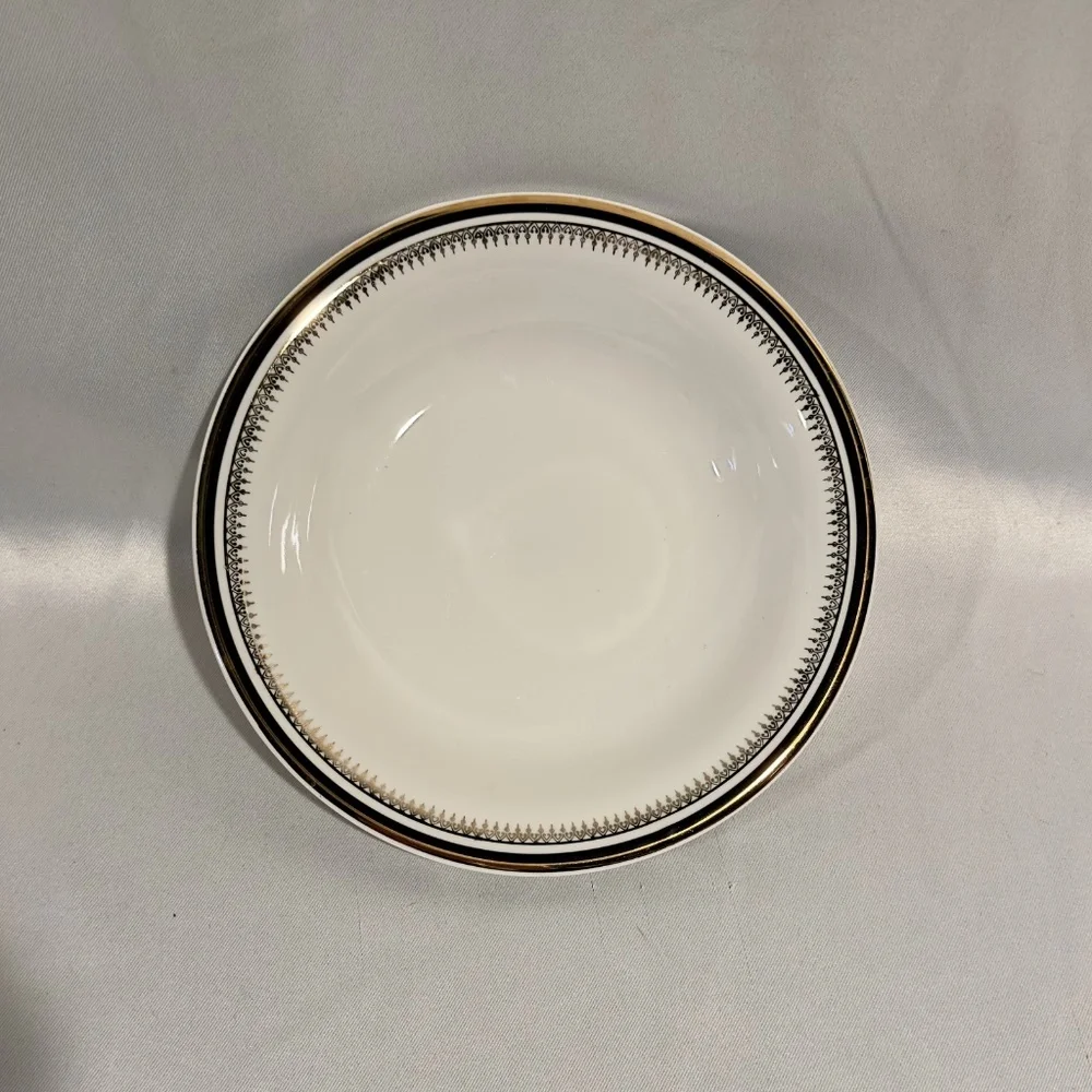 Chodziez Poland Porcelain Soup Bowl Black Gold Band Filigree